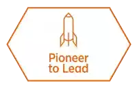 a logo for pioneer to lead with a rocket