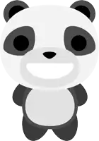 a black and white panda bear with a big smile on its face