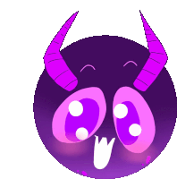 a cartoon drawing of a purple monster with horns