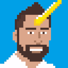 a pixel art illustration of a man with a beard and a unicorn horn on his head