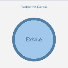 a blue circle with the word exhale in the center