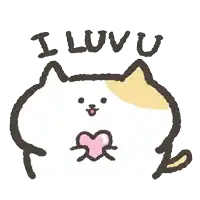 a drawing of a cat with a heart and the words " i luvu "