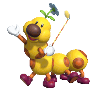 a yellow cartoon character holding a flower and a brush