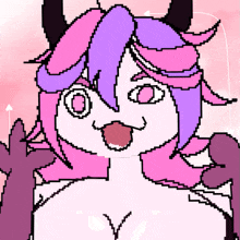 a pixel art of a girl with horns and pink hair