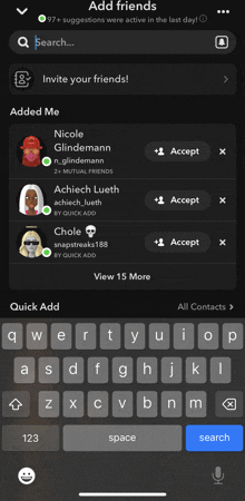 a screenshot of a snapchat add friends page