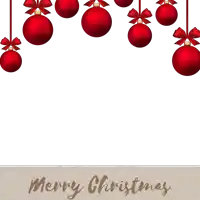 a merry christmas card with red christmas ornaments