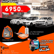 an advertisement for pack vidange pro includes a castrol gtx engine oil