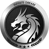 a silver coin with a dragon and the words infinite dream