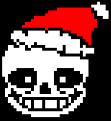 a pixel art drawing of a skeleton wearing a santa hat .