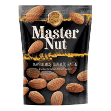 a bag of roasted and salted almond kernels called master nut