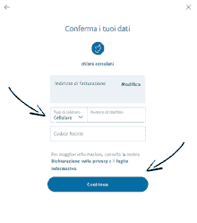 a confirma i tuoi dati page with arrows pointing to different fields