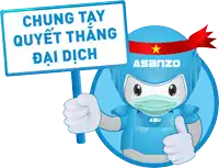 a cartoon character wearing a mask and holding a sign that says " chung tay quyet thang dai dich "