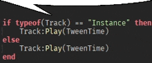a computer screen with a speech bubble that says if typeof ( track ) = " instance " then