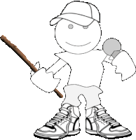 a black and white drawing of a person holding a microphone and a stick