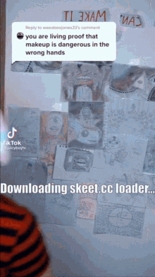 a screenshot of a tiktok video that says downloading skeet.cc loader