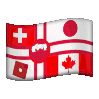 a red and white flag with a maple leaf and a cross on it