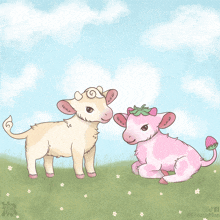 a drawing of two cows with strawberries on their faces by frostymoo