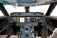 a cockpit of an airplane with a gps displayed