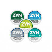 five different flavors of zyn chewing gum are shown on a white background