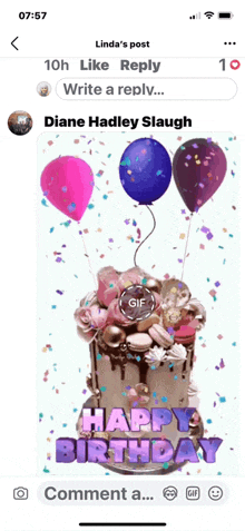 a birthday cake with balloons and confetti and the words happy birthday on it