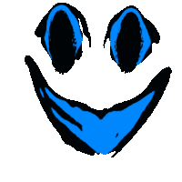 a smiley face with blue eyes and a black mouth