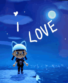 a video game character says i love in front of a blue background