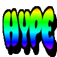 a pixel art of the word hype in rainbow colors