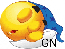 a smiley face is laying on a bed with the word gn below it