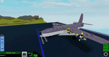 a plane is sitting on a runway in a video game with infinite fuel on the screen