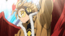 hawks from my hero academia is wearing headphones and glasses and has wings .