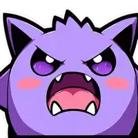 a purple cartoon ghost with a very angry face and sharp teeth .