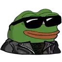 a green frog wearing sunglasses and a black jacket .