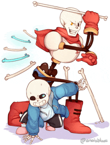 a cartoon drawing of papyrus and sans with the name anaisblues on the bottom right