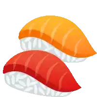 two pieces of sushi stacked on top of each other on a white background