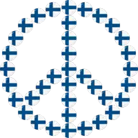 a peace sign made up of blue and white crosses on a white background