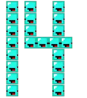 the number four is made up of blue blocks with red mouths .