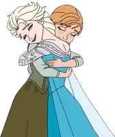 a drawing of elsa and anna hugging each other on a white background