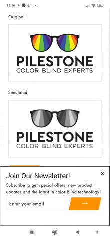 an advertisement for pilestone color blind experts on a cell phone