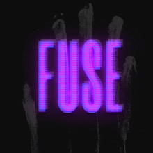 a neon sign that says fuse on a dark background