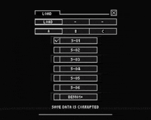 a screenshot of a video game with the words save data is corrupted on the bottom