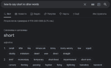 a google search for how to say short in other words is displayed