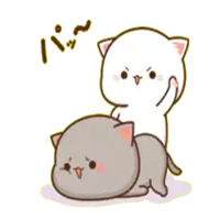 a cartoon of a white cat sitting on top of a gray cat