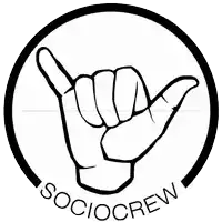 a black and white drawing of a hand and the word sociocrew