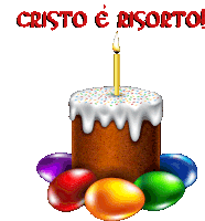 a birthday cake with a candle and easter eggs with the words cristo e risorto