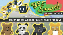 a poster for bee swarm simulator shows a panda bear and a brown bear