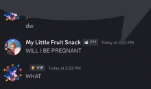 a screenshot of a discord conversation between two people