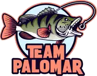 a logo for team palomar shows a fish with a hook