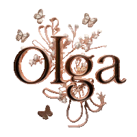 the word olga is surrounded by flowers and butterflies on a white background