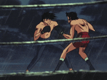 two men are boxing in the rain in a cartoon