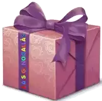 a pink gift box with a purple ribbon that says j.a.s.g. nogallas on it